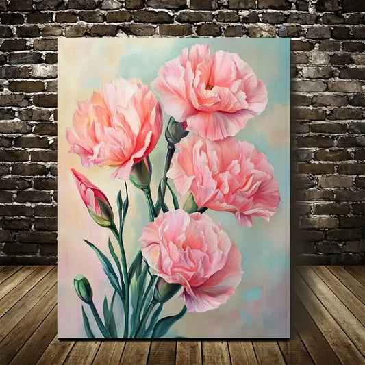 Vibrant Pink Carnations Colorful Painting  40x60cm Metal Print Ready to Hang - Bella Home Decor