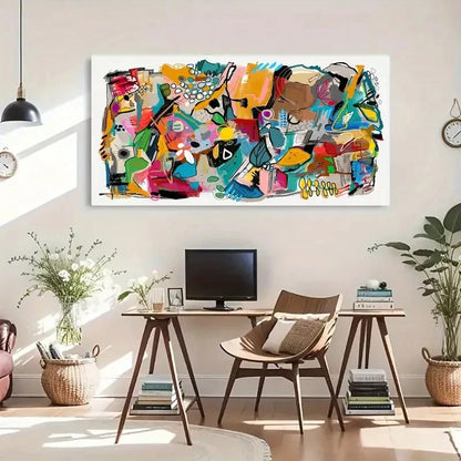 Abstract Graffiti Colourful Wall Art Canvas Office Home Room Framed 120x60cm