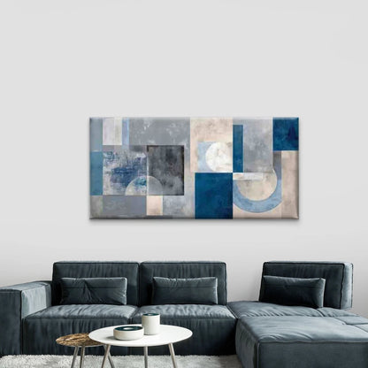 Blue Grey Retro , Abstract Wall Art Canvas Office Home Room Framed 120x60cm - Bella Home Decor
