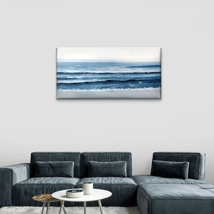 Beach Scene Blue Wave Wall Art Canvas Office Home Room Framed 120x60cm
