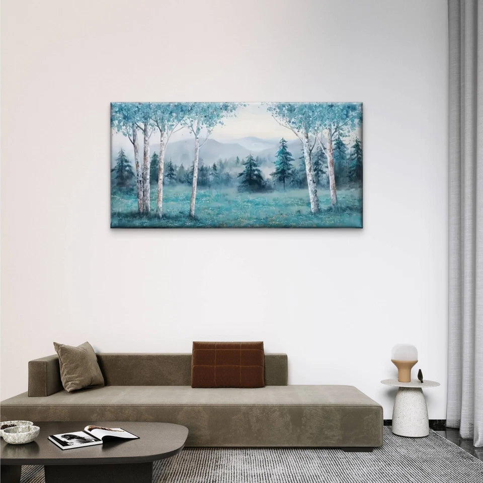 Trees Forest Pine Blue Wall Art Canvas Office Home Room Framed 120x60cm