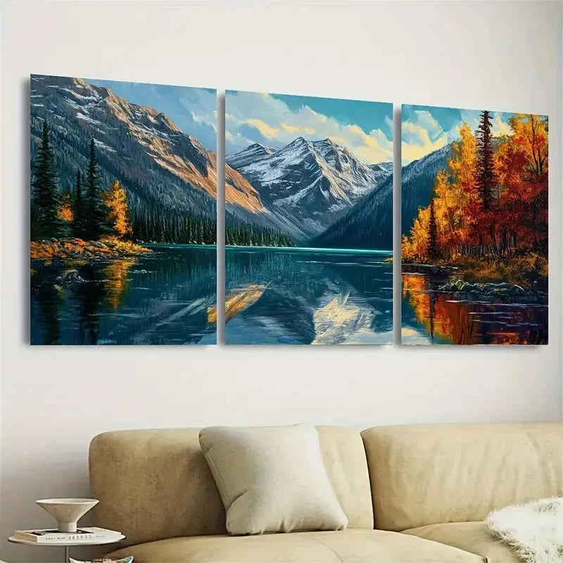 3pcs Serene Snow-Capped Peaks & Tranquil Wall Art Set Canvas Framed 50x70cm - High Quality Print 100% Australian Made Wall Canvas Ready to Hang