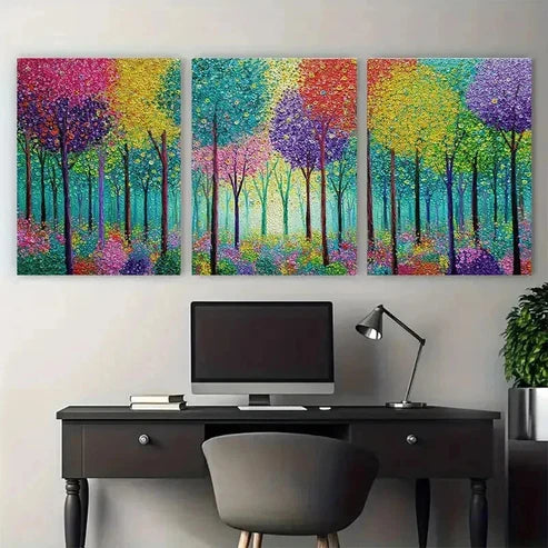 3pcs Colorful Tree Textured Abstract Wall Art Set Canvas Unframed - High Quality Print 100% Australian Made Wall Canvas - Bella Home Decor