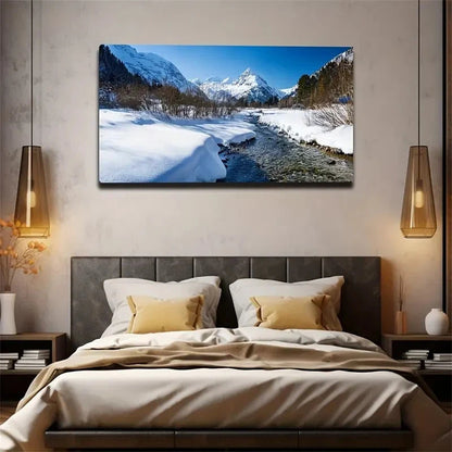 Snowy Mountains And River Wall Art Canvas Office Home Room Framed 120x60cm