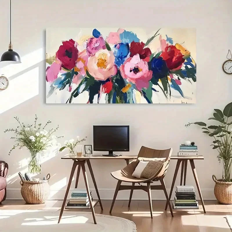Abstract Floral Multi-Color Wall Art Canvas Office Home Room Framed 120x60cm - Bella Home Decor