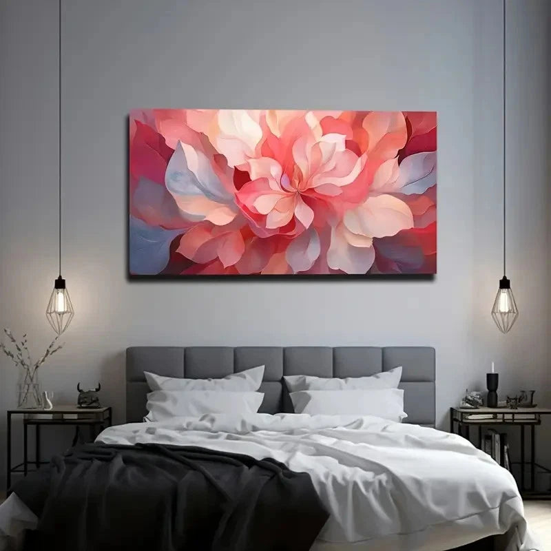 Vibrant Pink Flower Geometric Wall Art Canvas Office Home Room Framed 120x60cm