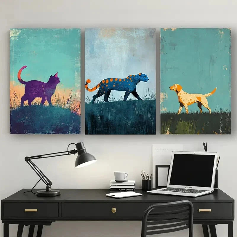3pcs Animal and Hillside Landscape Perfect Wall Art Set Canvas Framed 40x60cm - High Quality Print 100% Australian Made Wall Canvas Ready to Hang - Bella Home Decor