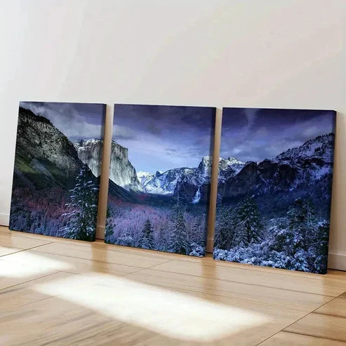 3pcs Valley Woods Snow Mountain Modern  Wall Art Set Canvas Unframed - High Quality Print 100% Australian Made Wall Canvas - Bella Home Decor