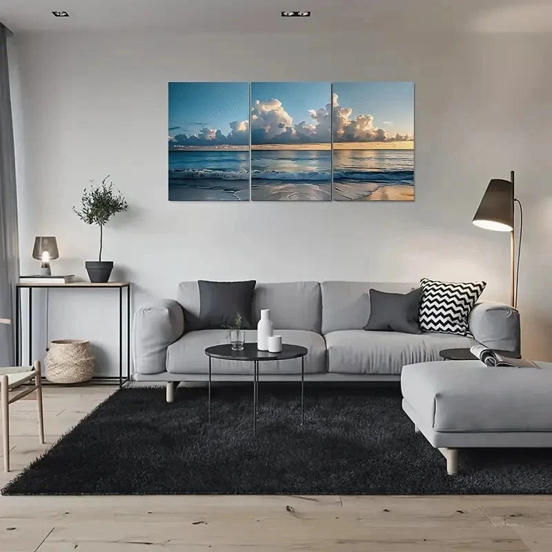 3pcs Ocean Sandy Shore & Blue Waters Metal Print Ready to Hang Art
