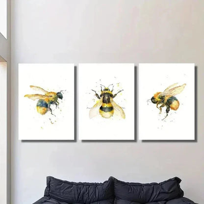 3pcs Vibrant Bee Watercolor Decor Wall Art Canvas Unframed – High Quality Print 100% Australian Made Wall Canvas