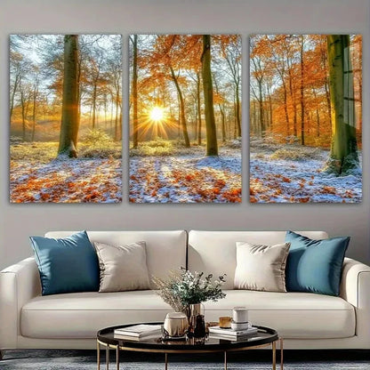 3pcs Stunning Autumn Sunset Forest Metal Print Ready to Hang Art - Bella Home Decor