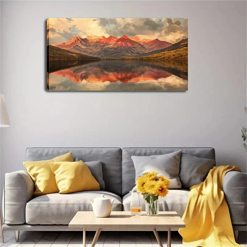 Serene Mountain Reflection Lake Wall Art Canvas Office Home Room Framed 120x60cm - Bella Home Decor