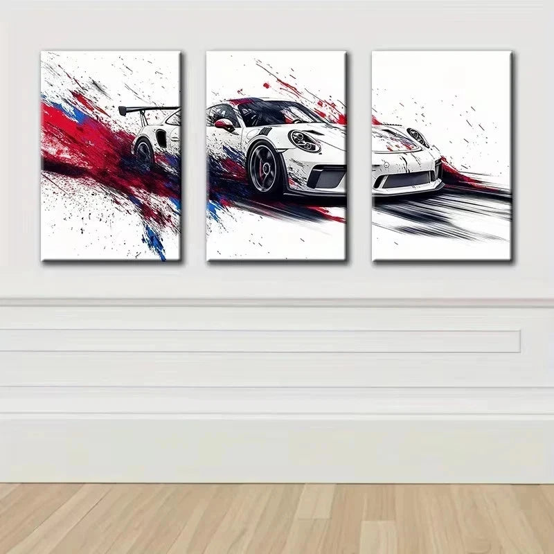 3pcs Luxurious Racing car Metal Print Ready to Hang Art