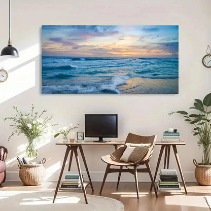 Ocean Waves At Sunset Vintage Wall Art Canvas Office Home Room Framed 120x60cm - Bella Home Decor