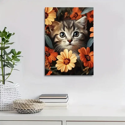 Cute Scottish Fold Kitten with Vibrant Orange Painting 40x60cm Metal Print Ready to Hang - Bella Home Decor