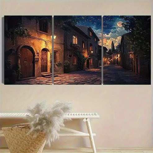 3pcs Vintage Night Scene Wall Art Set Canvas Unframed - High Quality Print 100% Australian Made Wall Canvas - Bella Home Decor