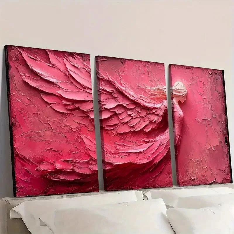 3pcs Pink & Red Textured  A     Wall Art Set Canvas Framed 40x60cm - High Quality Print 100% Australian Made Wall Canvas Ready to Hang - Bella Home Decor
