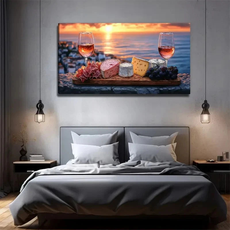 Delicious Breakfast By The Sea Wall Art Canvas Office Home Room Framed 120x60cm