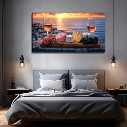 Delicious Breakfast By The Sea Wall Art Canvas Office Home Room Framed 120x60cm