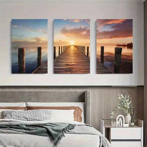 3pcs Triptych Ocean Pier Prints Wall Art Set Canvas Unframed – High Quality Print 100% Australian Made Wall Canvas