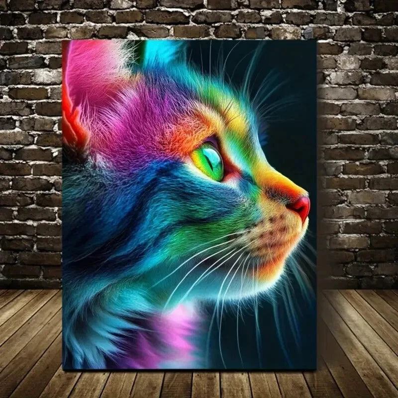 Contemporary Abstract Cat Colorful Cat Painting 40x60cm Metal Print Ready to Hang