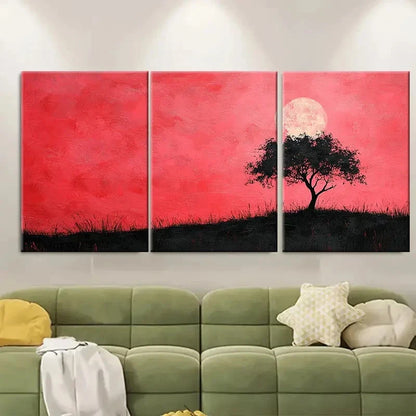 3pcs Pink Sky with Black Tree Silhouette RI   Wall Art Set Canvas Framed 40x60cm - High Quality Print 100% Australian Made Wall Canvas Ready to Hang