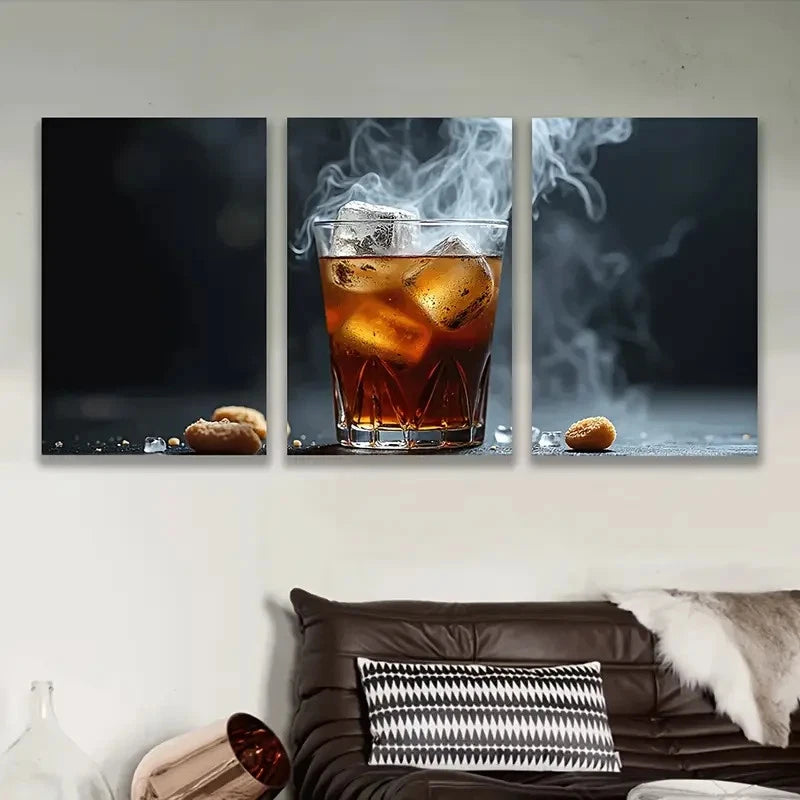 3pcs Whiskey Chiller Art Wall Art Set Canvas Framed 50x70cm - High Quality Print 100% Australian Made Wall Canvas Ready to Hang