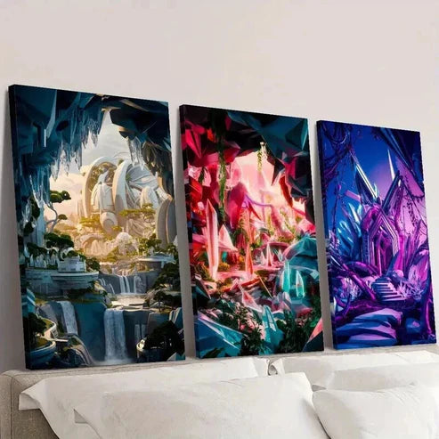 3pcs Sci-Fi Fantasy Landscape Theme Wall Art Set Canvas Unframed - High Quality Print 100% Australian Made Wall Canvas