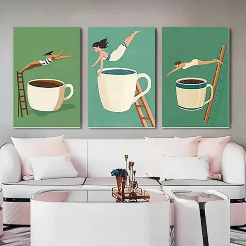 3pcs Chic Coffee Diver Wall Art Set Canvas Unframed - High Quality Print 100% Australian Made Wall Canvas - Bella Home Decor