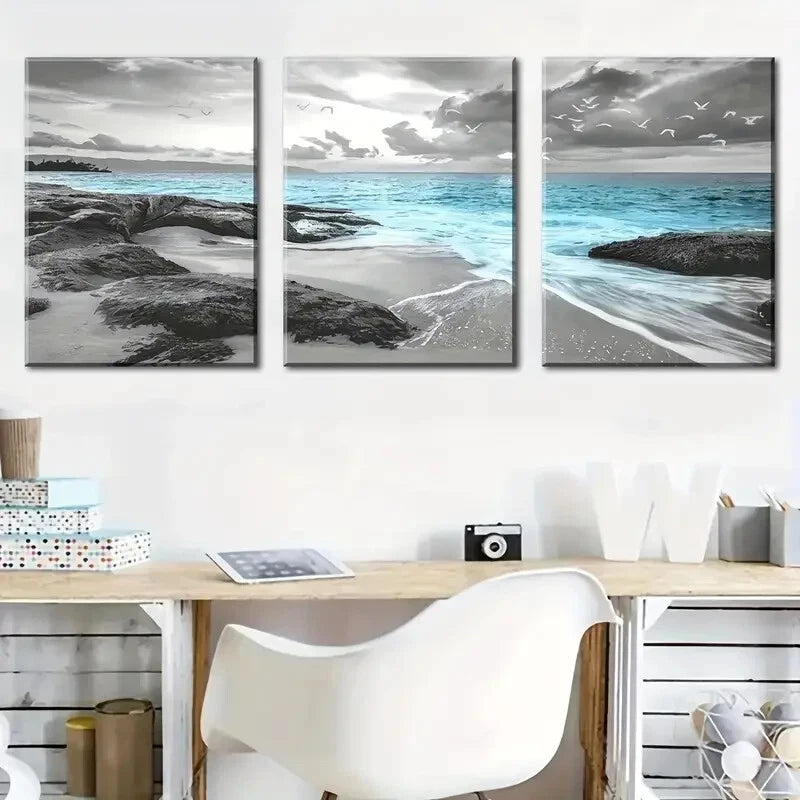 3pcs Ocean Beach Sea Reef Seagull Perfect Wall Art Set Canvas Framed 40x60cm - High Quality Print 100% Australian Made Wall Canvas Ready to Hang - Bella Home Decor