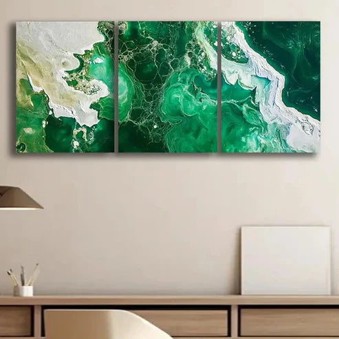 3pcs Abstract Green and White Design Perfect Wall Art Set Canvas Unframed - High Quality Print 100% Australian Made Wall Canvas - Bella Home Decor