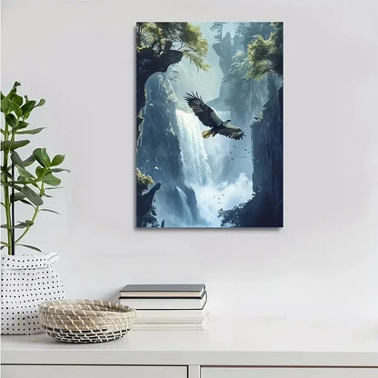 Dreamlike Eagle & Waterfall Scene Painting 40x60cm Metal Print Ready to Hang - Bella Home Decor