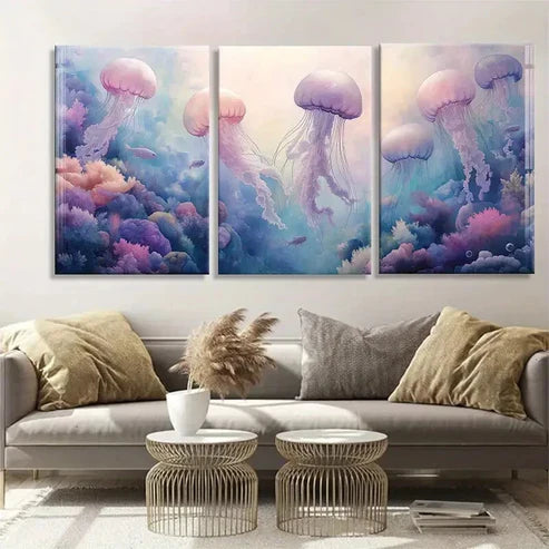 3pcs Soft Purple and Blue Underwater Perfect Wall Art Canvas Unframed - High Quality Print 100% Australian Made Wall Canvas