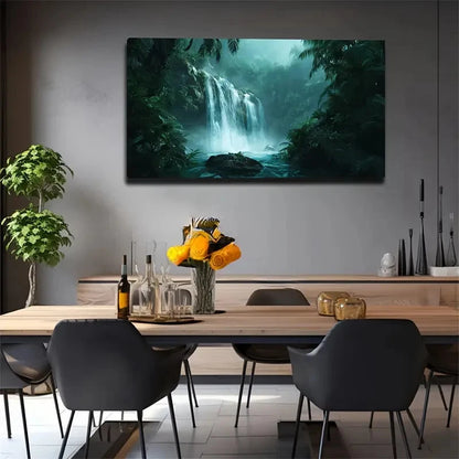 Realistic Jungle Waterfall Wall Art Canvas Office Home Room Framed 120x60cm