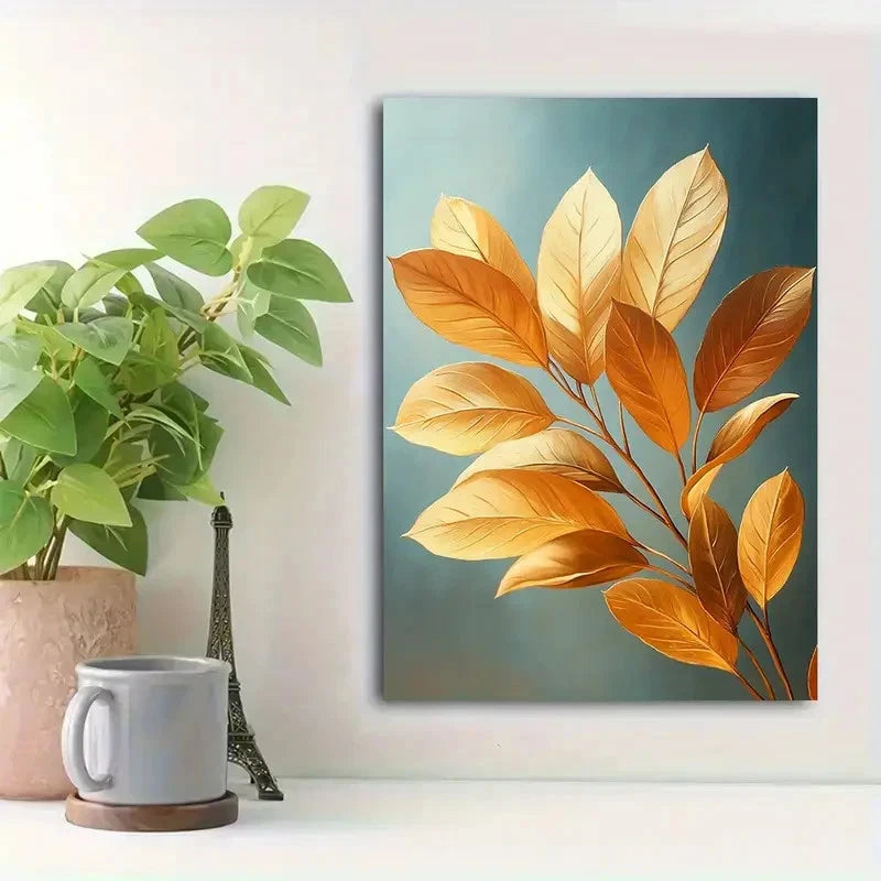 Beautiful Vibrant Golden & Teal Hues Painting 40x60cm Metal Print Ready to Hang