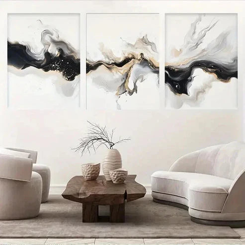 3pcs Elegant Black White And Golden Abstract Perfect Wall Art Canvas Unframed – High Quality Print 100% Australian Made Wall Canvas