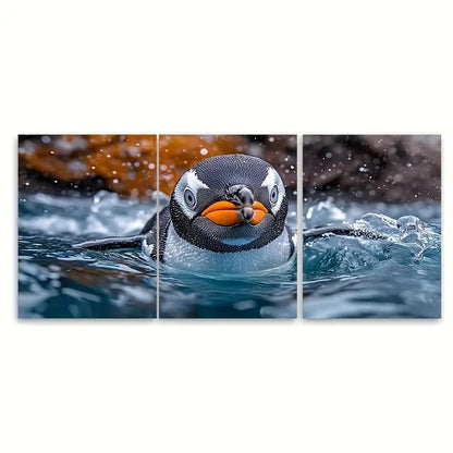 3pcs Underwater Penguin Photography TI  Wall Art Set Canvas Framed 40x60cm - High Quality Print 100% Australian Made Wall Canvas Ready to Hang - Bella Home Decor