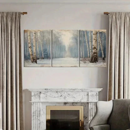 3pcs Winter Forest Birch Trees Snowy Path Wall Art Canvas Unframed - High Quality Print 100% Australian Made Wall Canvas