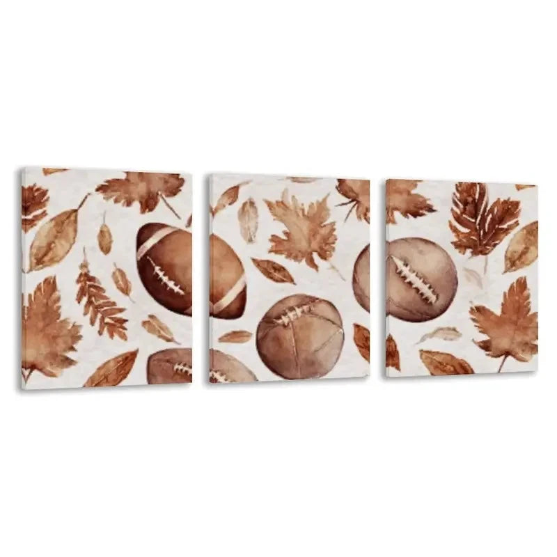 3pcs American Sports Football & Autumn Leaves   Wall Art Set Canvas Framed 40x60cm - High Quality Print 100% Australian Made Wall Canvas Ready to Hang - Bella Home Decor
