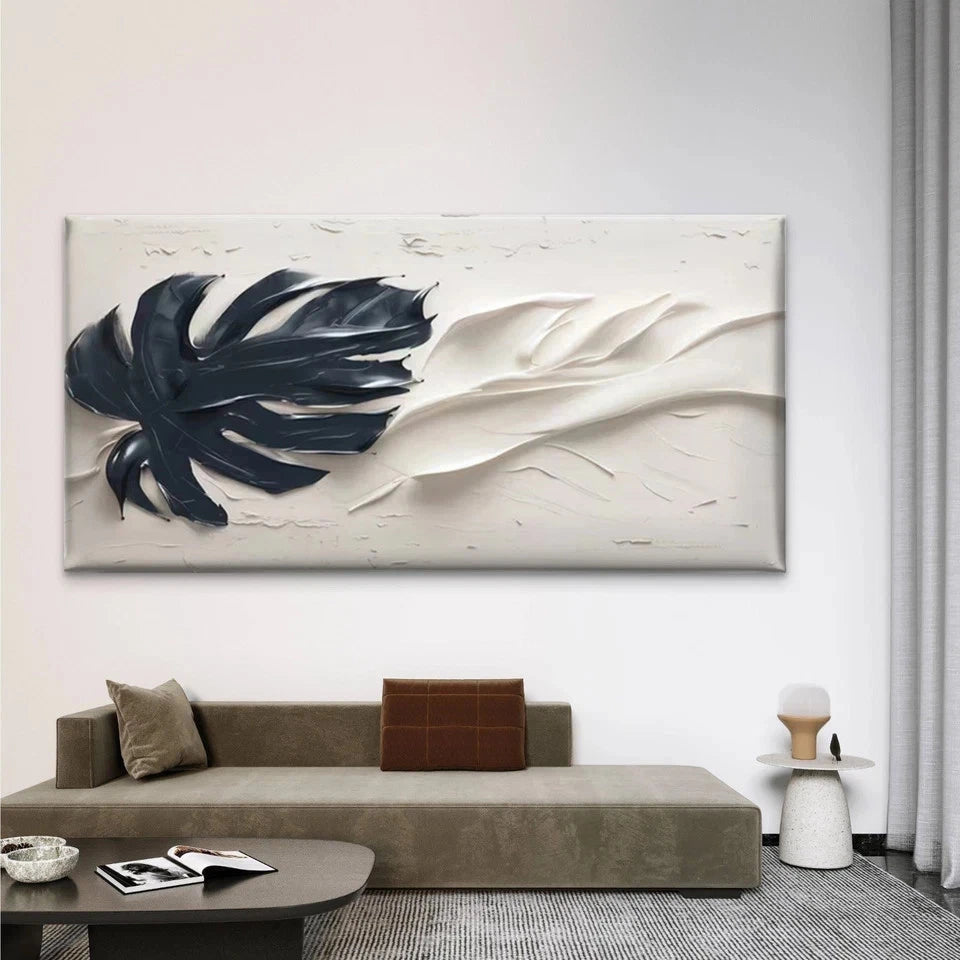 Black & White Tropical Leaf Wall Art Canvas Office Home Room Framed 120x60cm