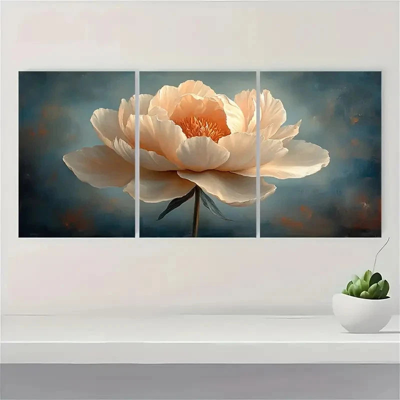3pcs Vintage Peony Art Flower TH Wall Art Set Canvas Framed 60x90cm - High Quality Print 100% Australian Made Wall Canvas Ready to Hang