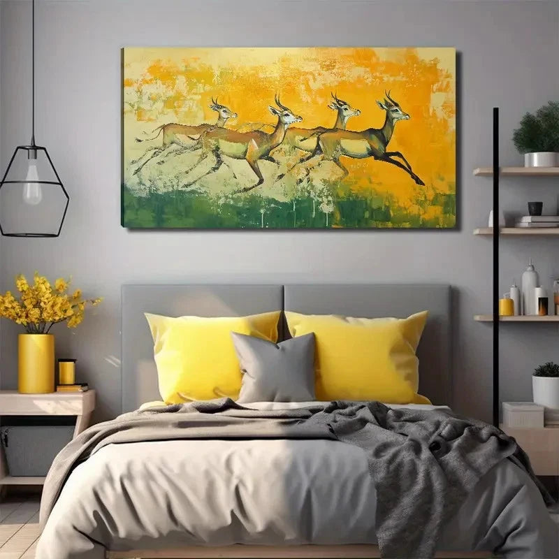 Running Antelope Perfect Wall Art Canvas Office Home Room Framed 120x60cm