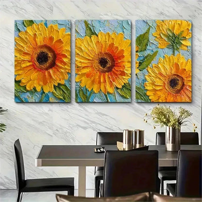 3pcs Sunflower Landscape Orange Painting Perfect Wall Art Set Canvas Framed 50x70cm - High Quality Print 100% Australian Made Wall Canvas Ready to Hang