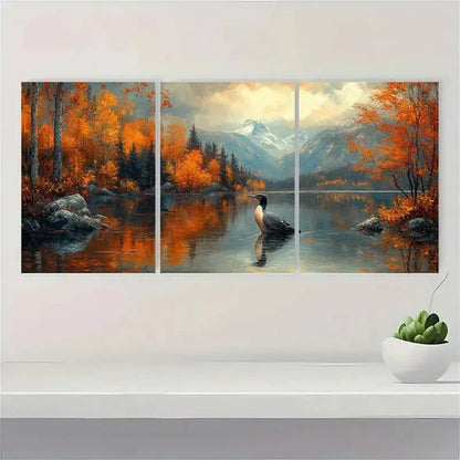 3pcs Loon Lake Landscape Painting Perfect Wall Art Canvas Unframed – High Quality Print 100% Australian Made Wall Canvas