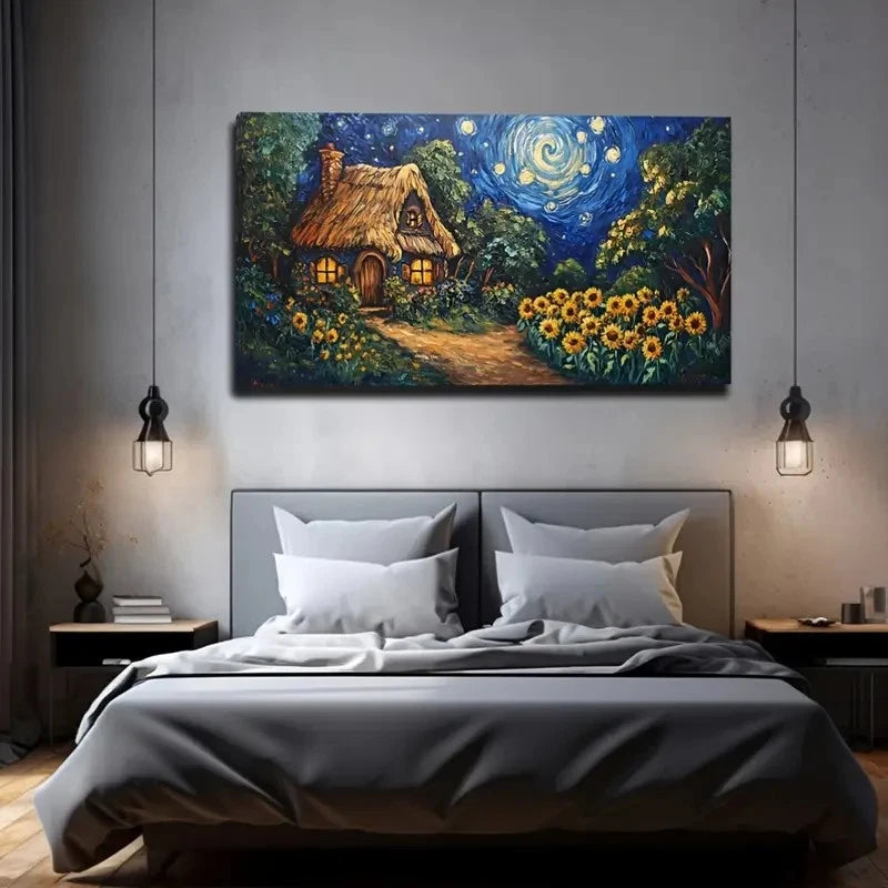 Vintage-Inspired Cottage Sky Wall Art Canvas Office Home Room Framed 120x60cm