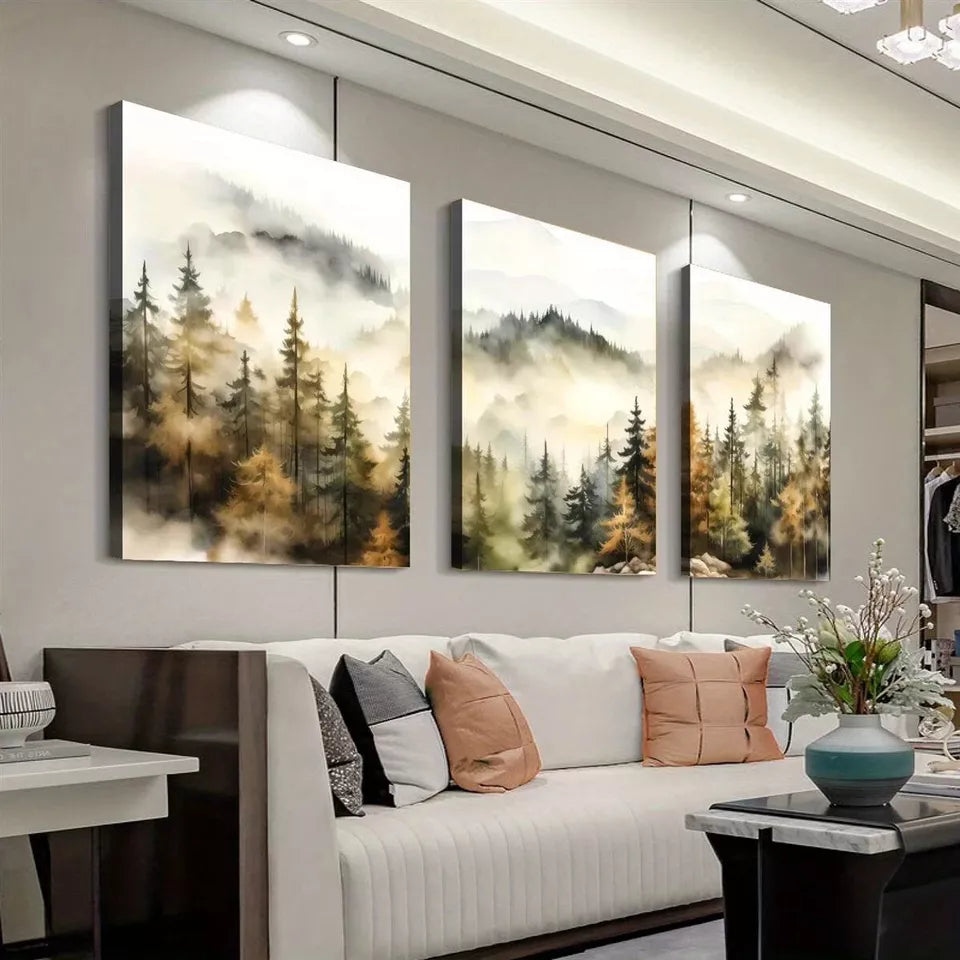 3pcs Forest Scenery Autumn Forest Modern Mini Wall Art Set Canvas Framed 50x70cm - High Quality Print 100% Australian Made Wall Canvas Ready to Hang
