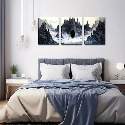 3pcs Gothic Castle & Flying Birds Landscape Wall Art Set Canvas Unframed - High Quality Print 100% Australian Made Wall Canvas - Bella Home Decor