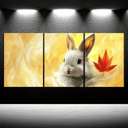 3pcs Maple Red Leaf And Rabbit Metal Print Ready to Hang Art - Bella Home Decor