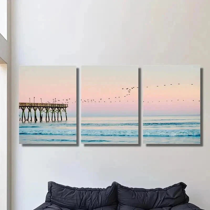 3pcs Ocean Sunset & Coastal Beach Wall Art Set Canvas Framed 50x70cm - High Quality Print 100% Australian Made Wall Canvas Ready to Hang