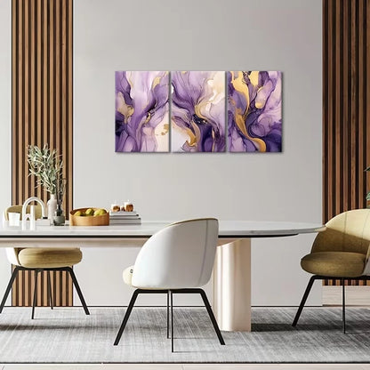 3pcs Purple And Golden Abstract Design Metal Print Ready to Hang Art